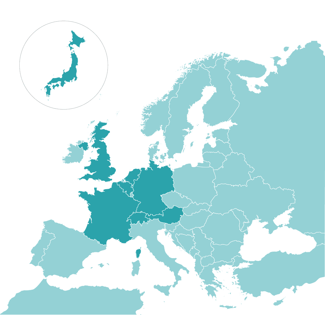 Europe map showing product coverage of ancillary services